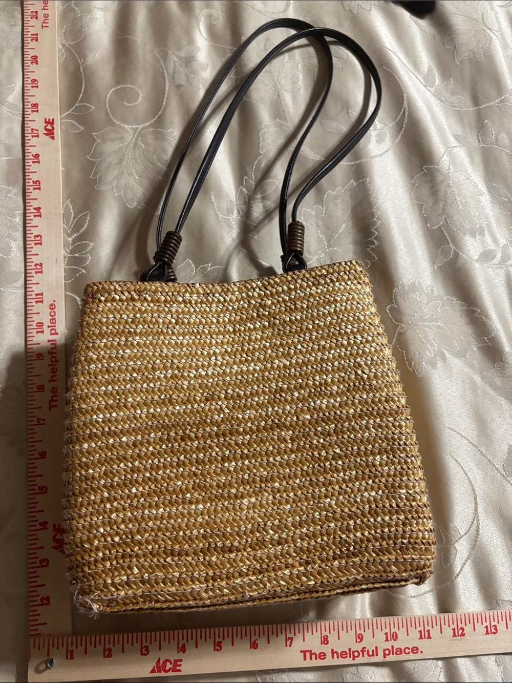 Chateau Woven Straw Shoulder Bag with Dark Brown Handles